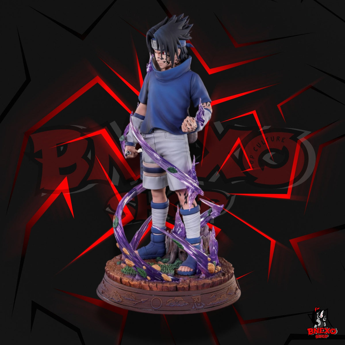 Figurine Sasuke vue arrière bandeau Konoha marques sceau maudit - Tsume Bijutsu