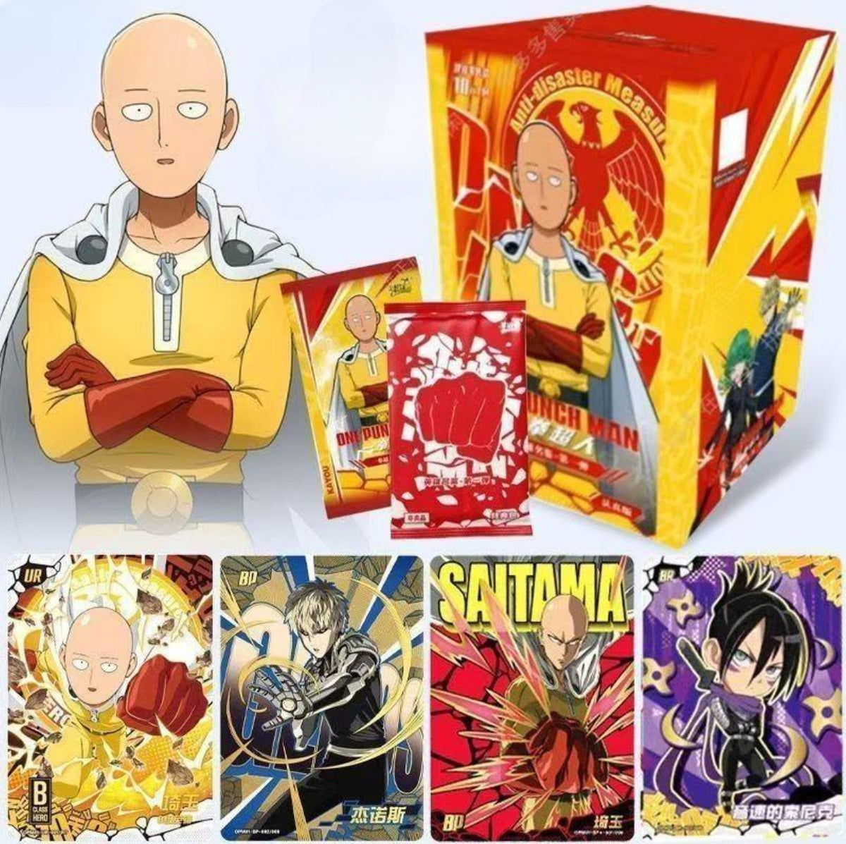 Vue complète du display One Punch Man Wave 1 Kayou avec tous les boosters - Bnexo