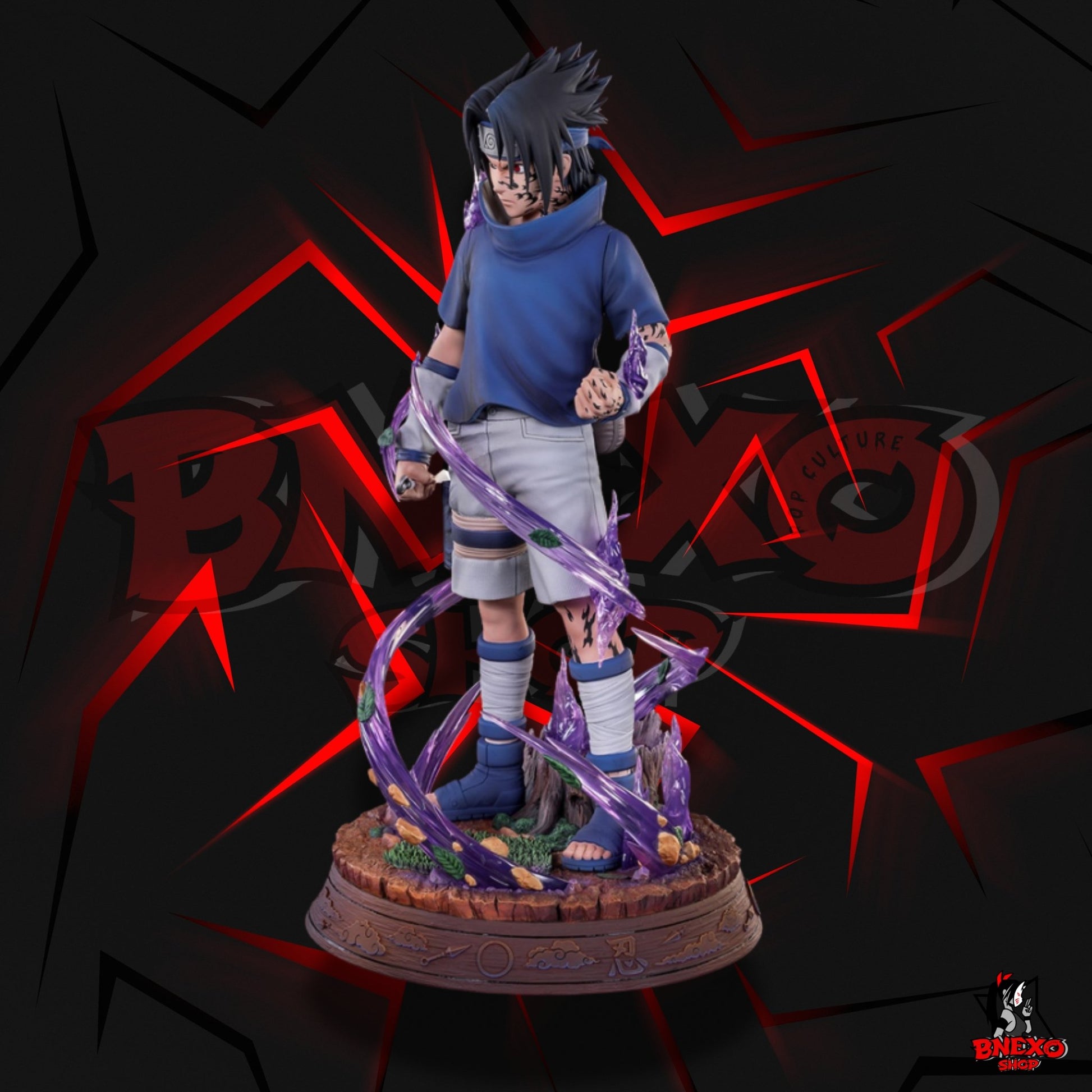 Figurine Sasuke vue arrière bandeau Konoha marques sceau maudit - Tsume Bijutsu