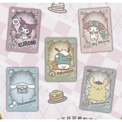 Cartes Sanrio LR : Kuromi, My Melody, Pochacco, Cinnamoroll et Pompompurin en style rétro comics