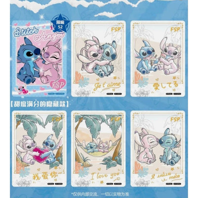 Planche de cartes Stitch et Angel FSP avec inscriptions Je t'aime en plusieurs langues, série CardFun