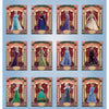 Cartes La Reine des Neiges à cadre doré style théâtre avec différentes tenues d'Elsa et Anna
