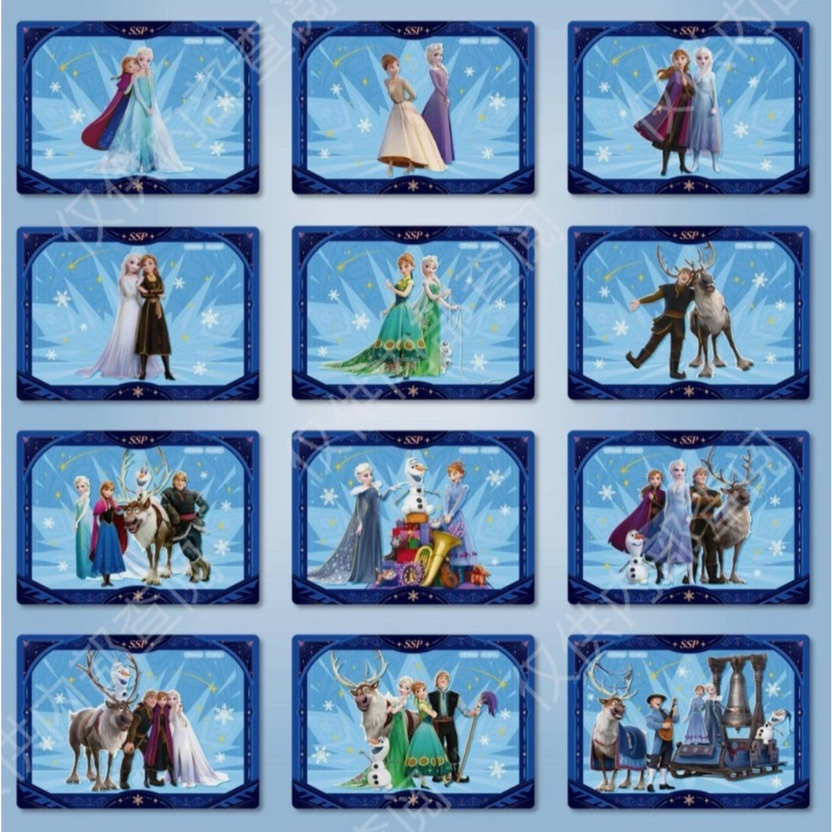 Cartes SSP La Reine des Neiges illustrées en couleur avec Anna, Elsa et leurs amis