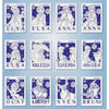Cartes SP Frozen en dessin au trait bleu représentant Elsa, Anna, Olaf et Kristoff