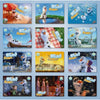 Planche de 12 cartes Olaf en rendu 3D dans diverses scènes, collection Four Seasons La Reine des Neiges