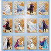 Planche de 12 cartes à collectionner Elsa, Anna et Olaf sur fond d'automne, coffret La Reine des Neiges