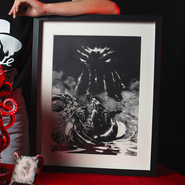 Détail du visage de la statue H.P. Lovecraft Forbidden Edition en polystone 42cm - Bnexo