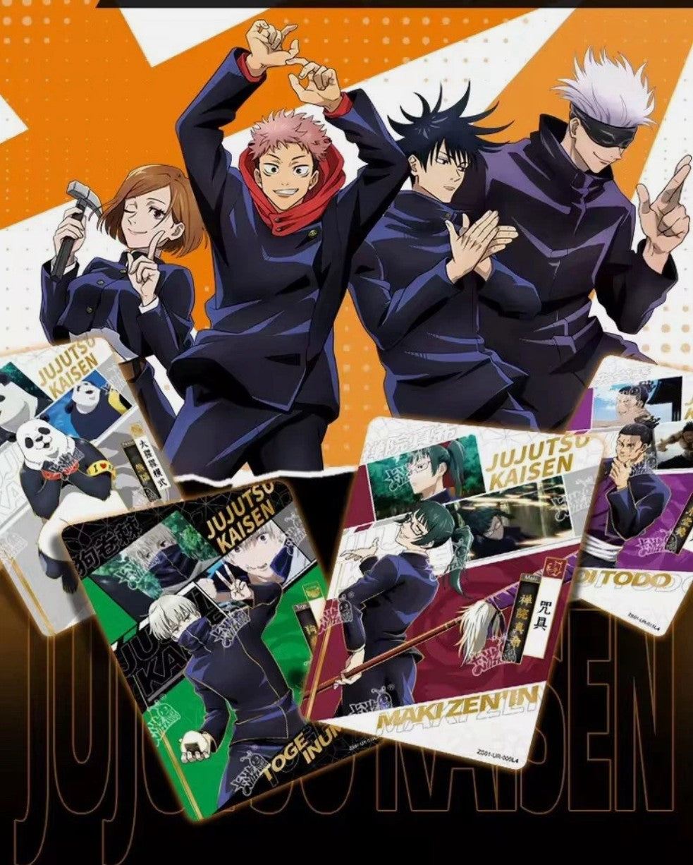 Display Jujutsu Kaisen ouvert montrant les 18 boosters de cartes Kayou alignés - Bnexo