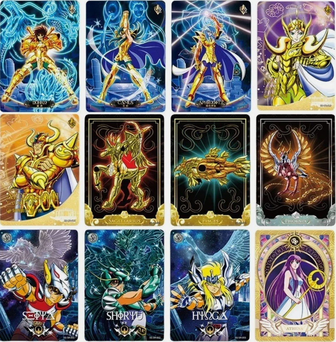 Display Saint Seiya Kayou série 1 ouvert montrant les boosters de cartes à collectionner Bnexo